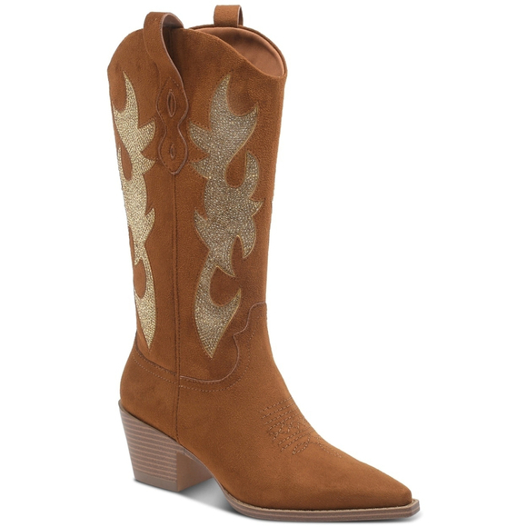 Wild Pair Shoes - Wild Pair Women's Size 6.5 Brown Suede Cowboy Boots w/ Gold Crystals NIB